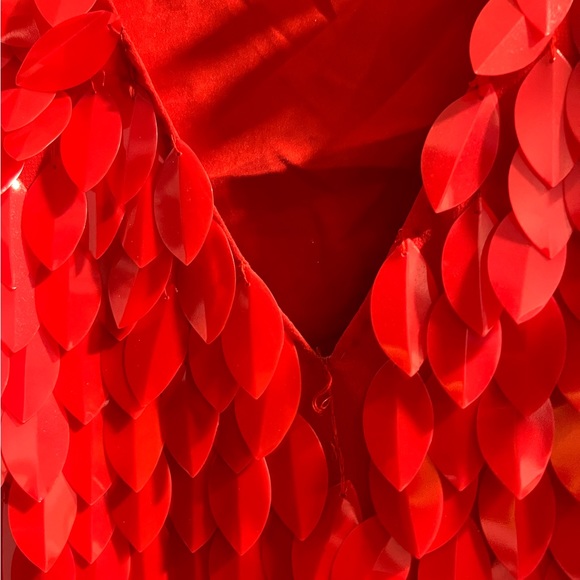 ASOS DESIGN all over feather embellished mini dress in red size 2 - Picture 5 of 11